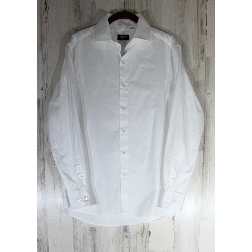 SuitShop Button Down Dress Shirt M-S White Slim Fit Cotton Long Sleeve READ
